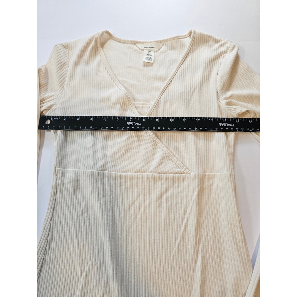 H&M MAMA Ribbed Wrap Top Maternity Small Cream Long Sleeve V-Neck - Picture 3 of 5
